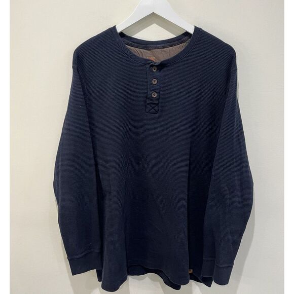 Lot 2 Northwest Territory Mens Henley Shirts 2XLT Weave Blue Ivory Cotton Thick - Picture 2 of 9